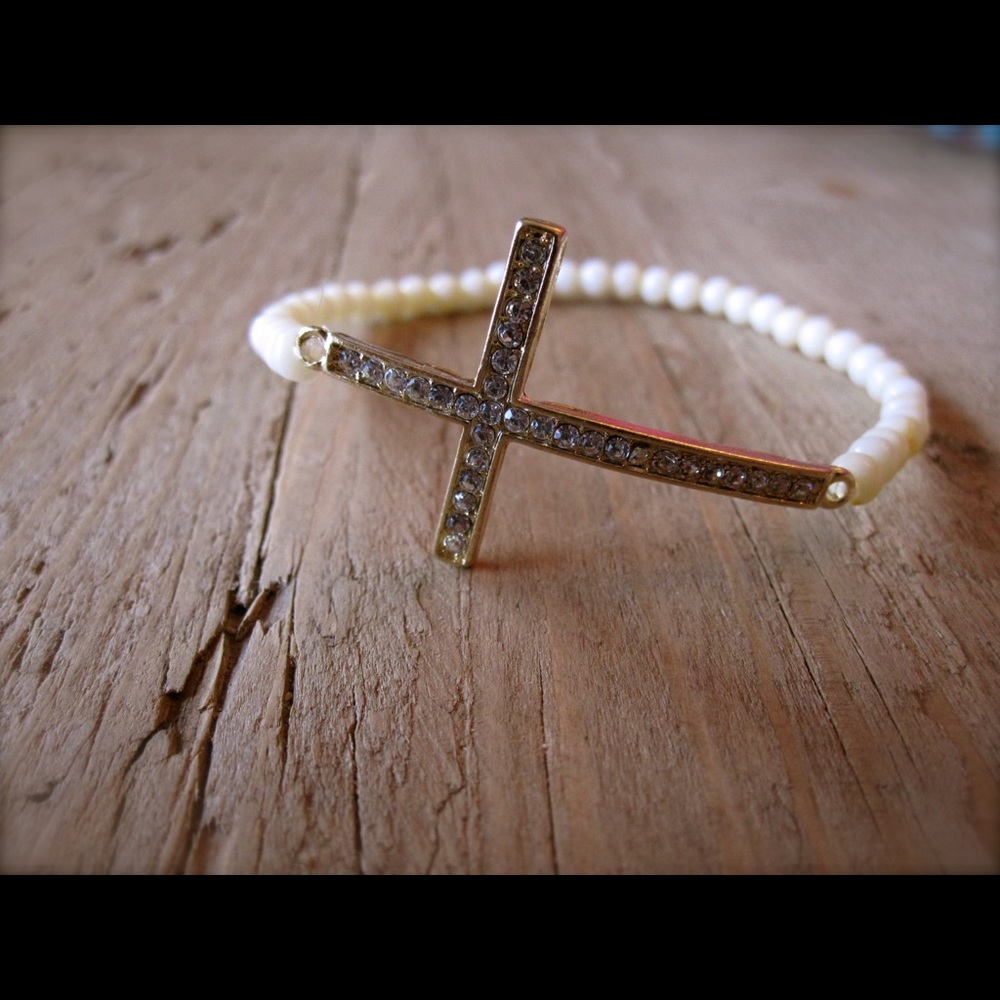 Beaded crystal cross bracelet.